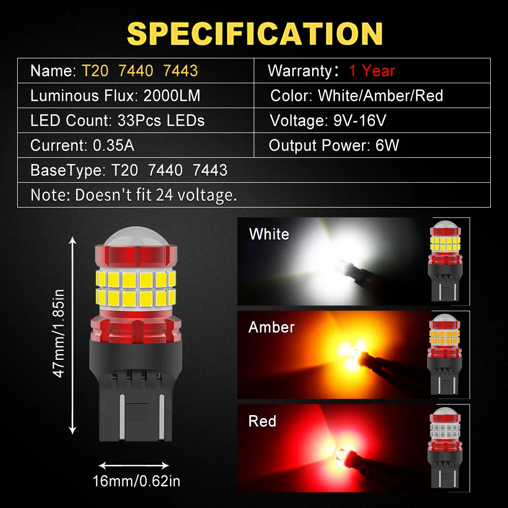 T20 LED 7443, P2157 w21/5w LED Double Fonction