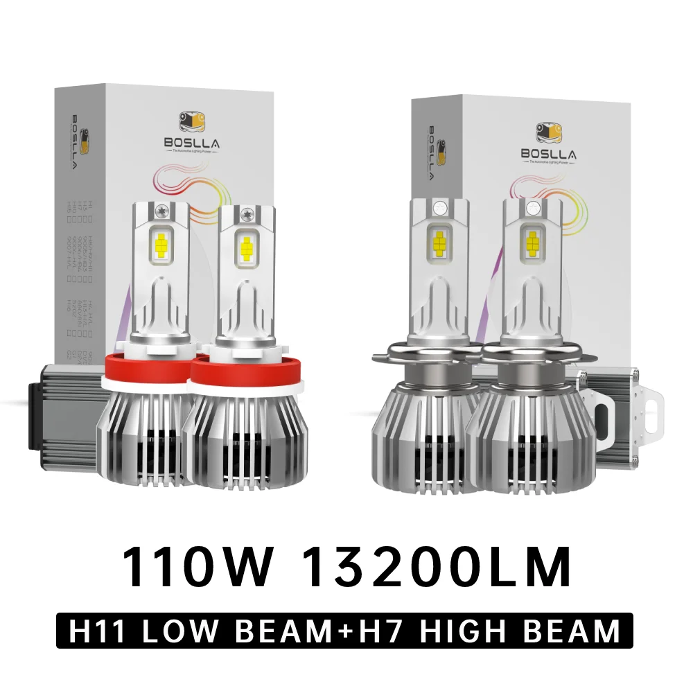 80W H7 LED Headlight Bulb 9600LM 6500K White - Boslla