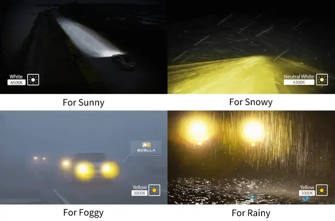 White Yellow LED Headlight Bulb For Rainy Snowy Foggy Sunny