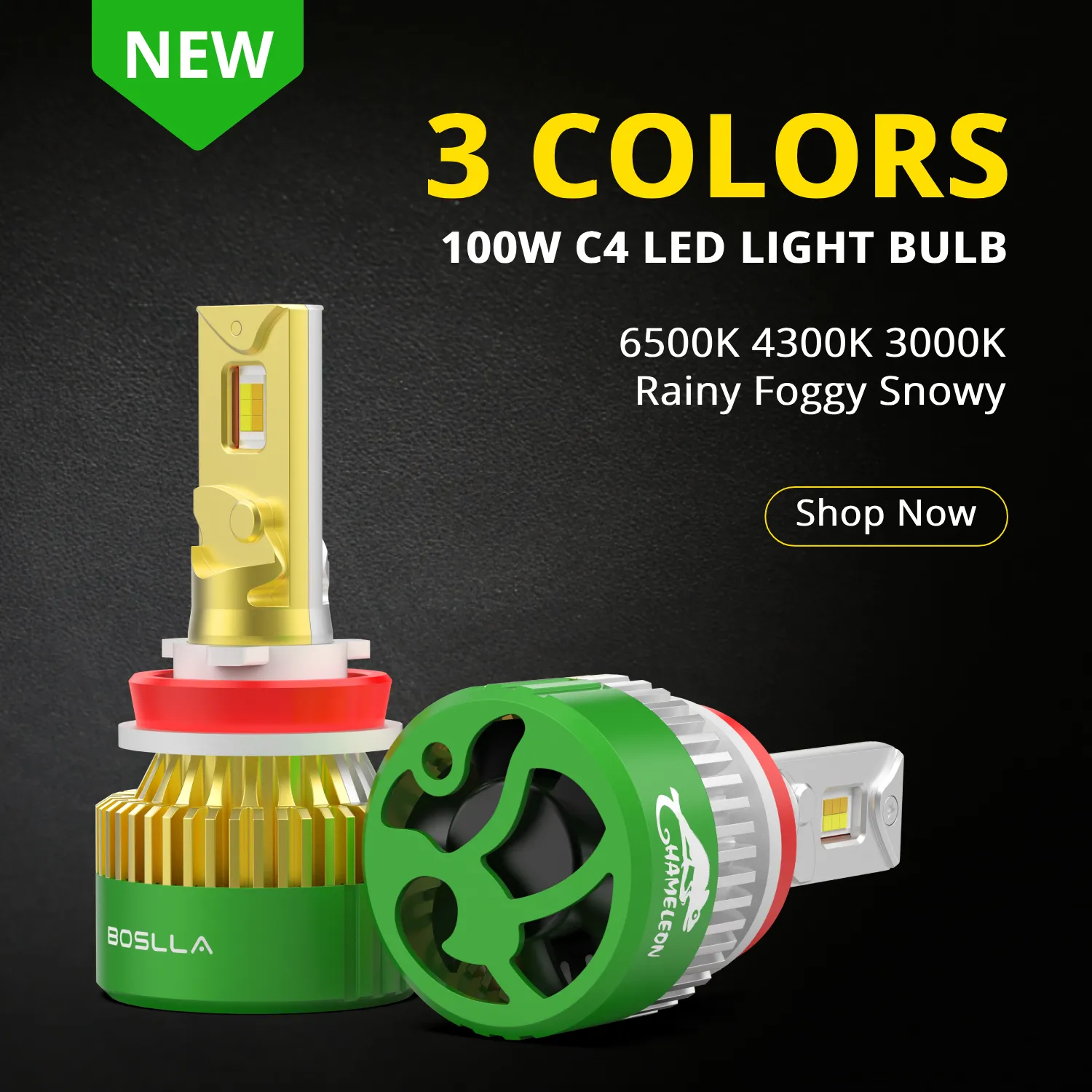 BOSLLA LED HEADLIGHT BULB 100W 3 COLORS