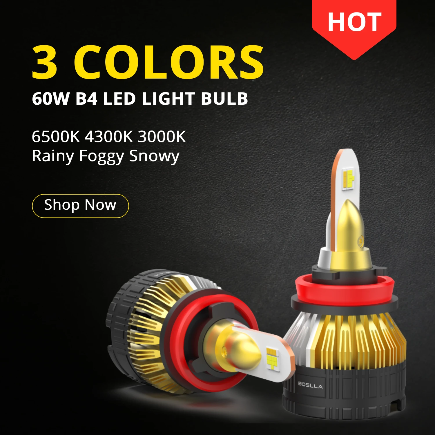 BOSLLA LED HEADLIGHT BULB 60W 3 COLORS