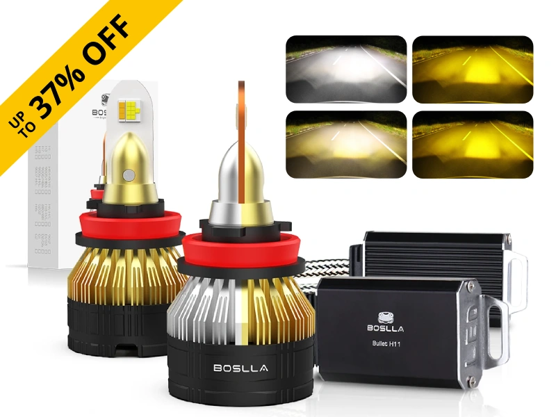 BOSLLA LED HEADLIGHT BULB 3 COLORS 7200LM
