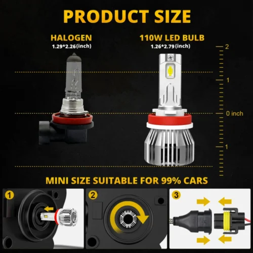 BOSLLA LED HEADLIGHT BULBS 110 WATTS 13200 LUMENS